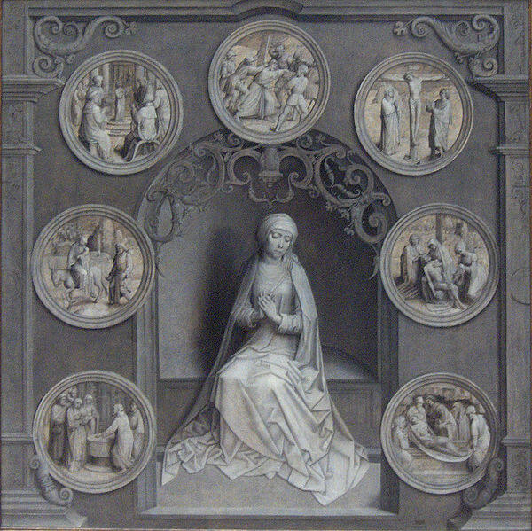 Depiction of Mary surrounded by the Seven Sorrows by Adriaen Isenbrandt (1518)