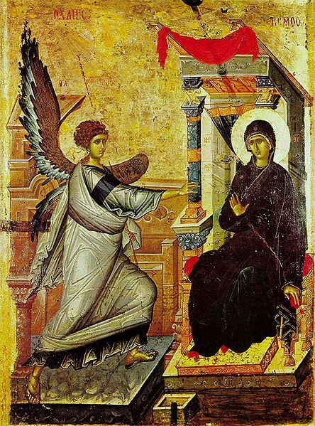 Icon depicting the Annunciation, with Archangel Gabriel on the left