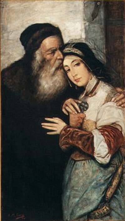 Shylock and Jessica (1876) by Maurycy Gottlieb, an image from The Merchant of Venice