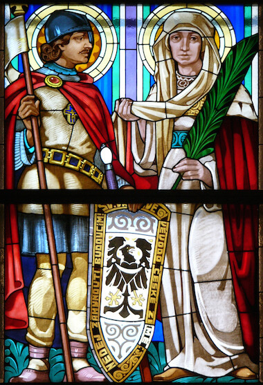 Saint Ludmila with Saint Václav in stained glass from the Czech Republic