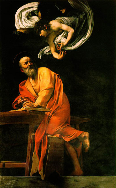 The Inspiration of Saint Matthew (1602), by Caravaggio