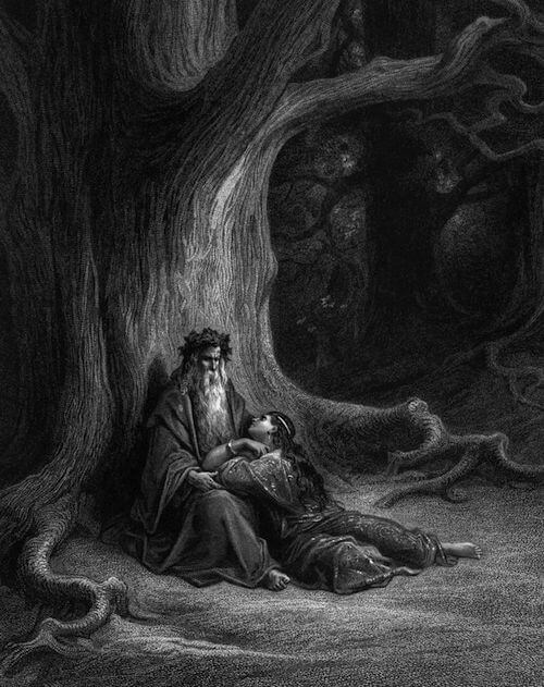 Depiction of Merlin and Vivien by Gustave Doré (1875)