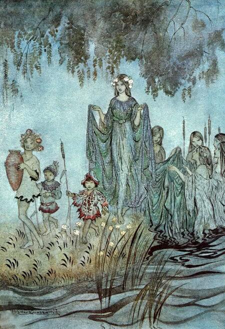 Sabrina rises, attended by water nymphs by Arthur Rackham (1921) for John Milton's Comus