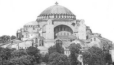 Altered image depicting how Hagia Sophia basilica may have looked before it became a mosque