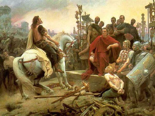 Vercingetorix throws down his arms at the feet of Julius Caesar by Lionel Royer (1899)