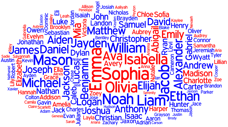 Tag cloud for the Popular Names in the United States 2013