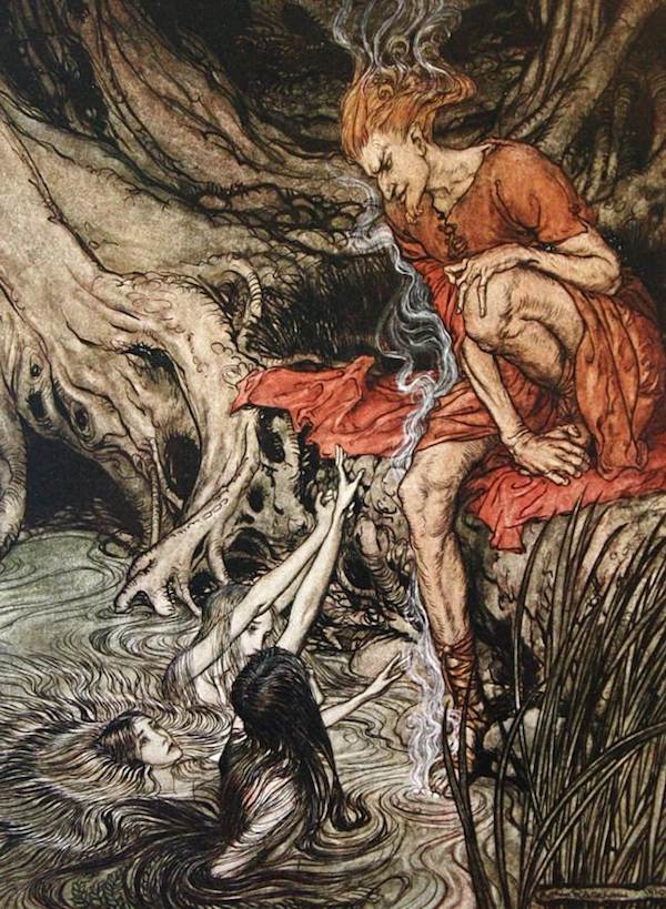 Loki in a drawing by Arthur Rackham (1910), based on Wagner's opera Das Rheingold