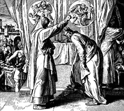 19th-century woodcut depicting the Prophet Nathan rebuking David