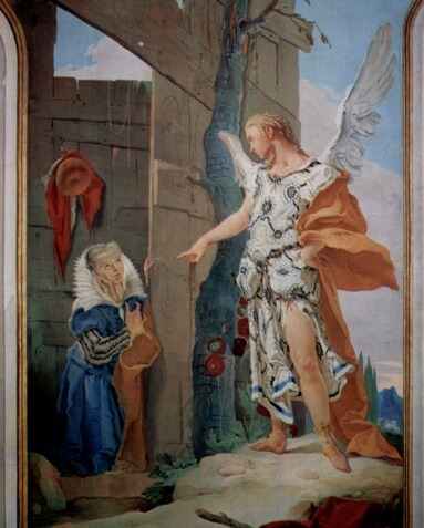 Sarah with an angel, in a fresco by Giovanni Battista Tiepolo (1726)